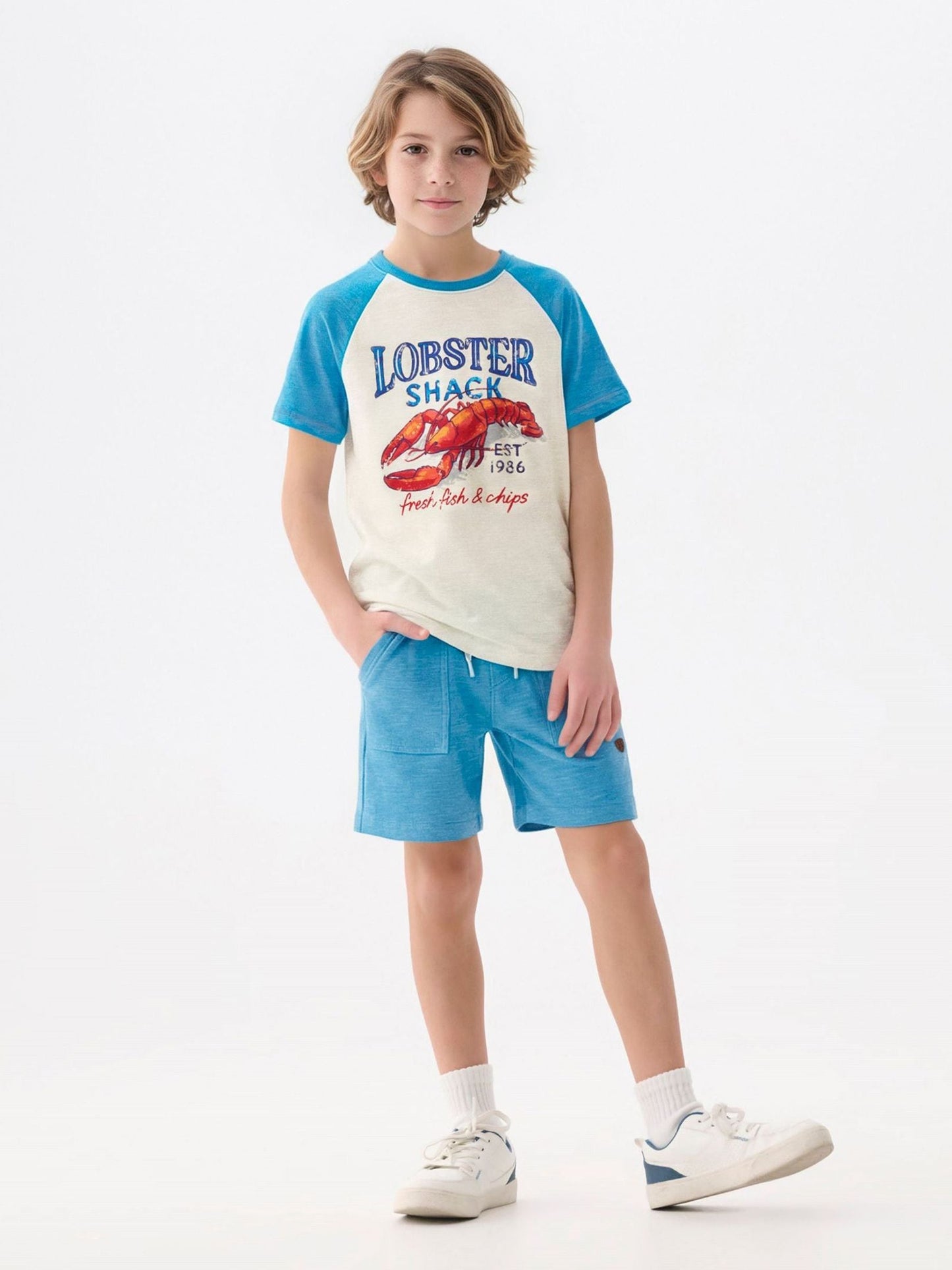 Hatley Natural Lobster Shack Raglan T-Shirt And Shorts Set image 1