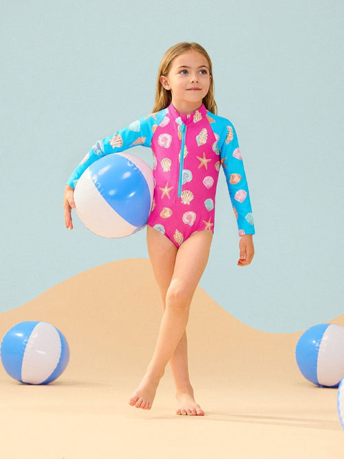 Dsiney Kidz - Hatley Pink Ocean Shells Longsleeve Rash Swimsuit image 1