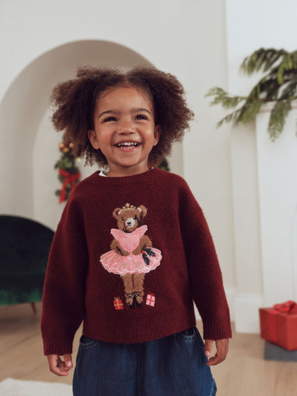 Burgundy Red Nutcracker Bear Christmas Jumper (3mths-7yrs) - image 1