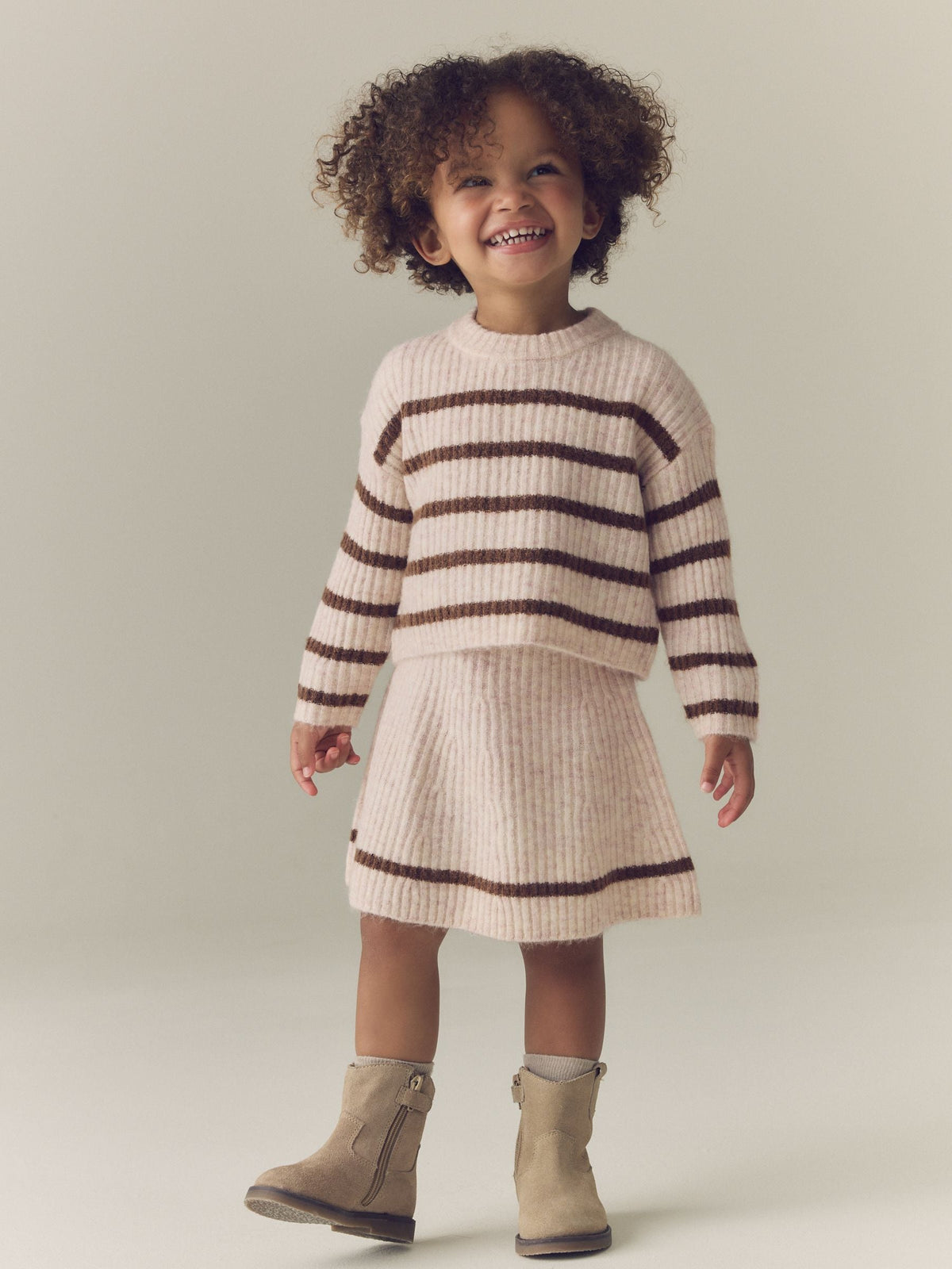 Ecru and Chocolate Stripe Rib Skirt Set (3mths-7yrs) - image 1
