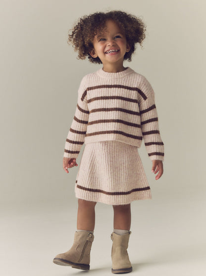 Ecru and Chocolate Stripe Rib Skirt Set (3mths-7yrs) - image 1