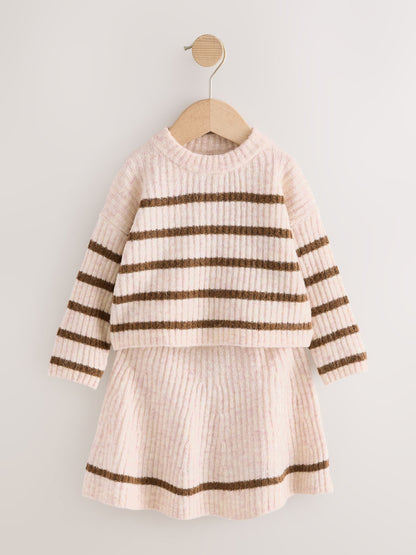Ecru and Chocolate Stripe Rib Skirt Set (3mths-7yrs) - image 4