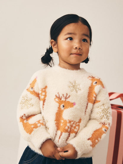 Ecru Reindeer Christmas Jumper (3mths-7yrs) - image 1