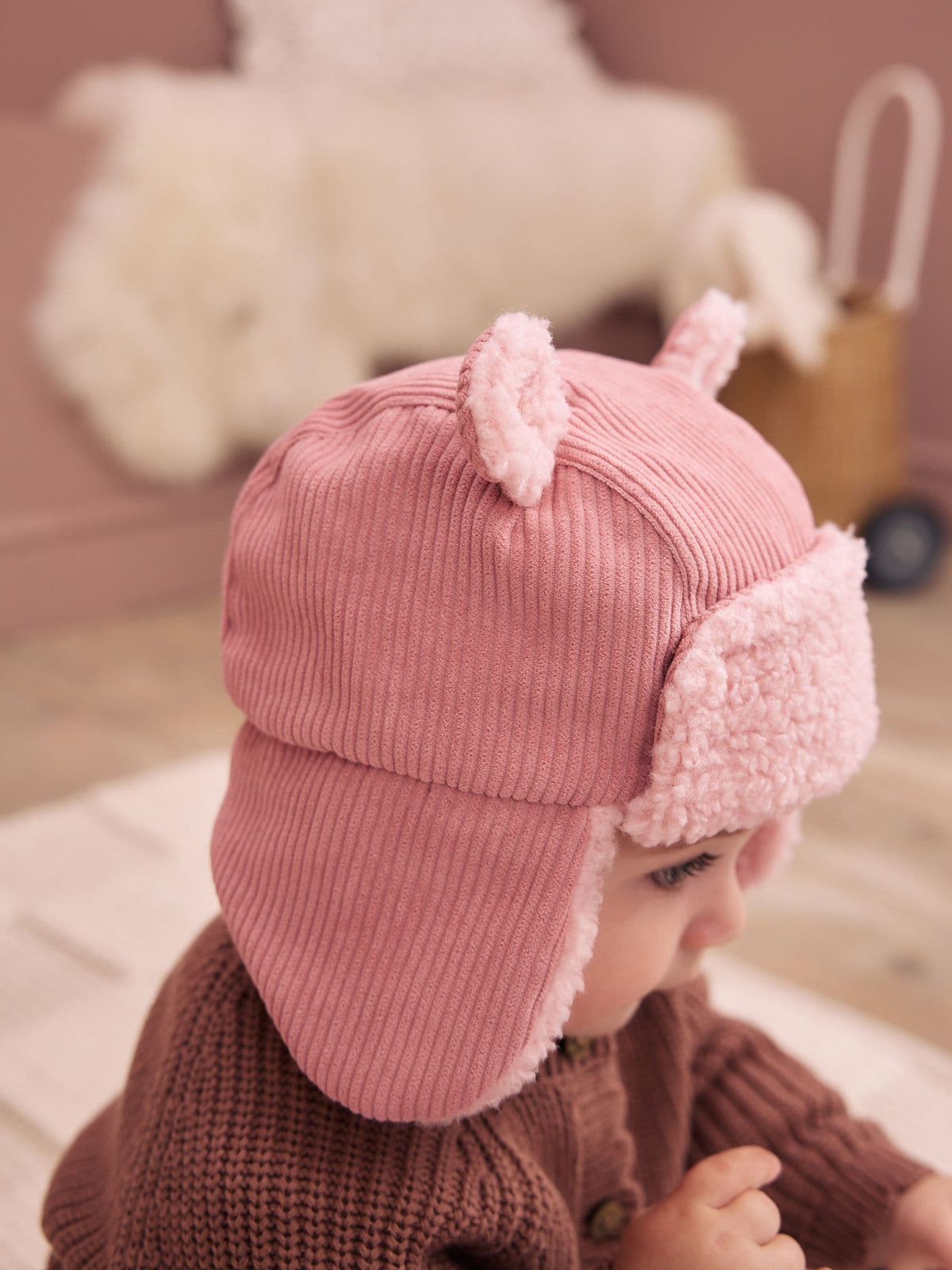 Pink Cord Trapper Baby Hat - image 3