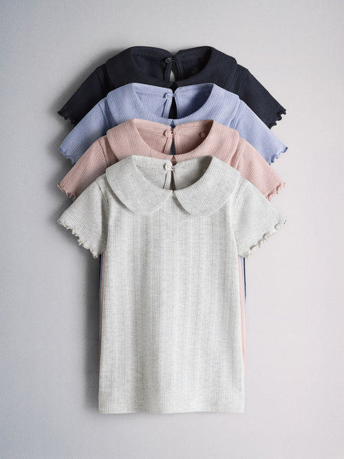 Dsiney Kidz - The Set 4 Pack Jersey Pointelle Short Sleeve Collared Tops Blue/Pink/Cream/Grey Marl image 1