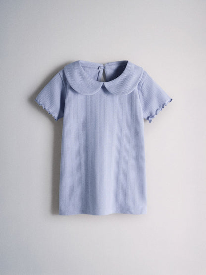 Dsiney Kidz - The Set 4 Pack Jersey Pointelle Short Sleeve Collared Tops Blue/Pink/Cream/Grey Marl image 4