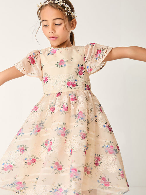 Monsoon Cream Tayla Floral Print Broderie Dress image 1