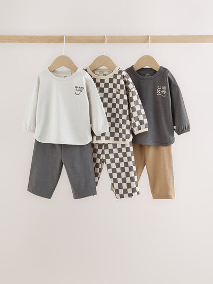 Dsiney Kidz - Grey/Neutral Checkerboard Baby Top and Wide Leg Leggings Set 6 Piece (0mths-2yrs) image 1