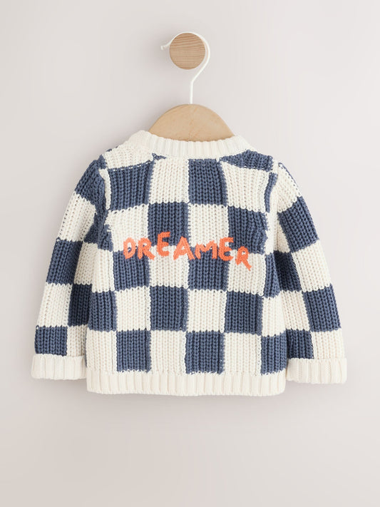 Blue Embroidered Slogan Knitted Baby Cardigan (0mths-2yrs) - image 1