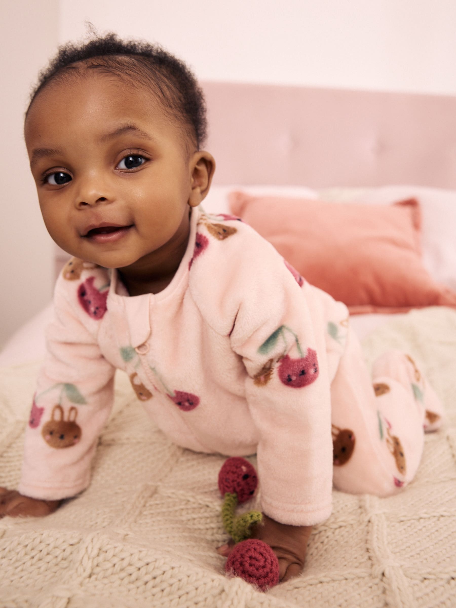 Pink Cat Two Way Zip Fleece Sleepsuit image 1