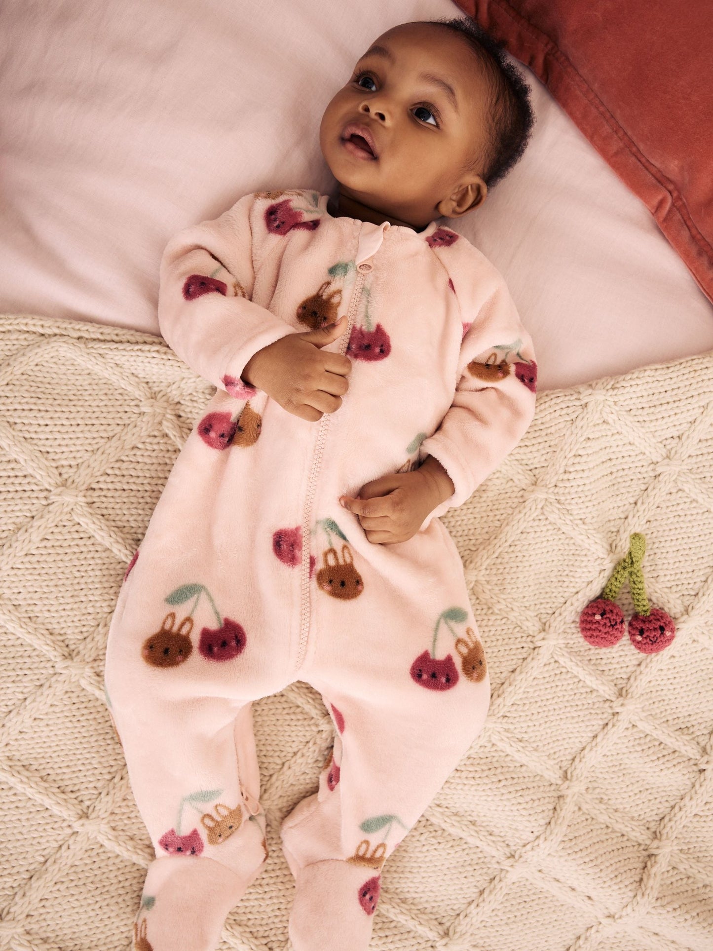 Pink Cat Two Way Zip Fleece Sleepsuit image 2