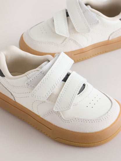 White/Neutral Standard Fit (F) Barefoot Leather Touch Fastening Trainers image 3