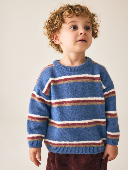 Blue Striped Knitted Crew Neck Jumper (3mths-7yrs) - image 1