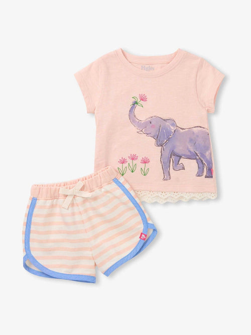 Dsiney Kidz - Hatley Light Pink Elephant Eyelet Trim Tee And Short Set image 1
