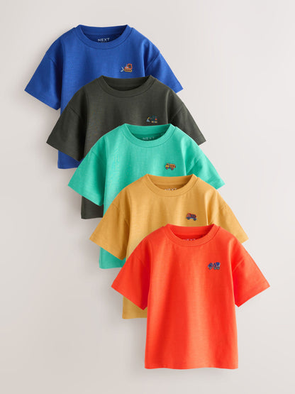 Dsiney Kidz - Multi Bright Transport Embroidery Relaxed Fit Short Sleeve T-Shirts 5 Pack (3mths-7yrs) image 1