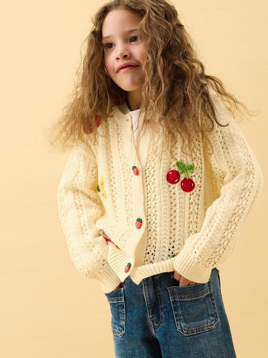 Angels By Accessorize Cream Fruit Knit Cardigan - image 1
