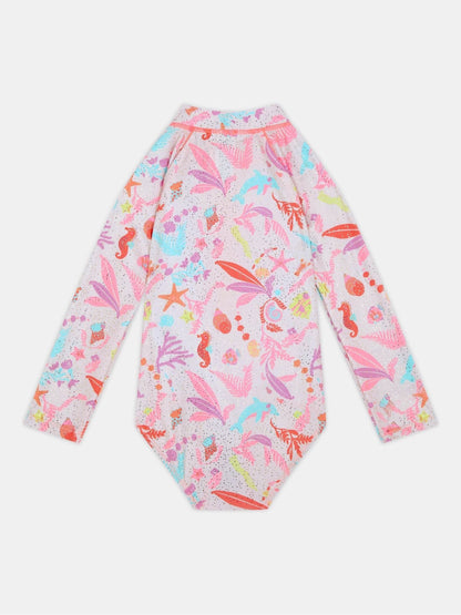 Angels By Accessorize Pink Sealife Long Sleeve Swimsuit image 1