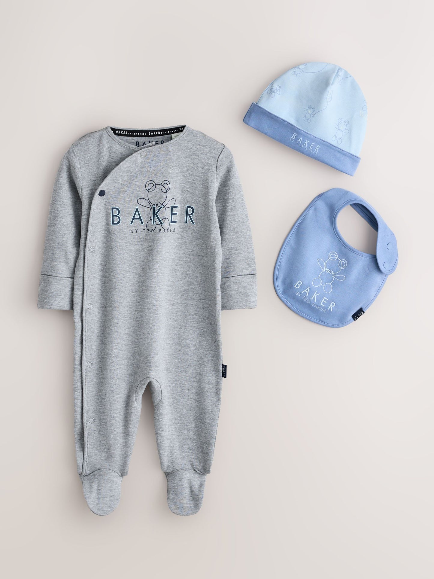 Baker by Ted Baker Blue 5 Piece Sleepsuit, Bodysuit, Hat and Bib Set image 2