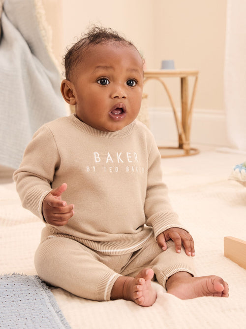 Dsiney Kidz - Baker by Ted Baker Neutral Knit Knitted Top and Joggers Set image 1