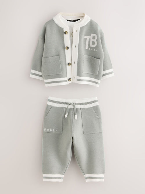 Dsiney Kidz - Baker by Ted Baker Green 3 Piece Knitted Varsity Cardigan T-Shirt and Joggers Set 3 Piece image 1