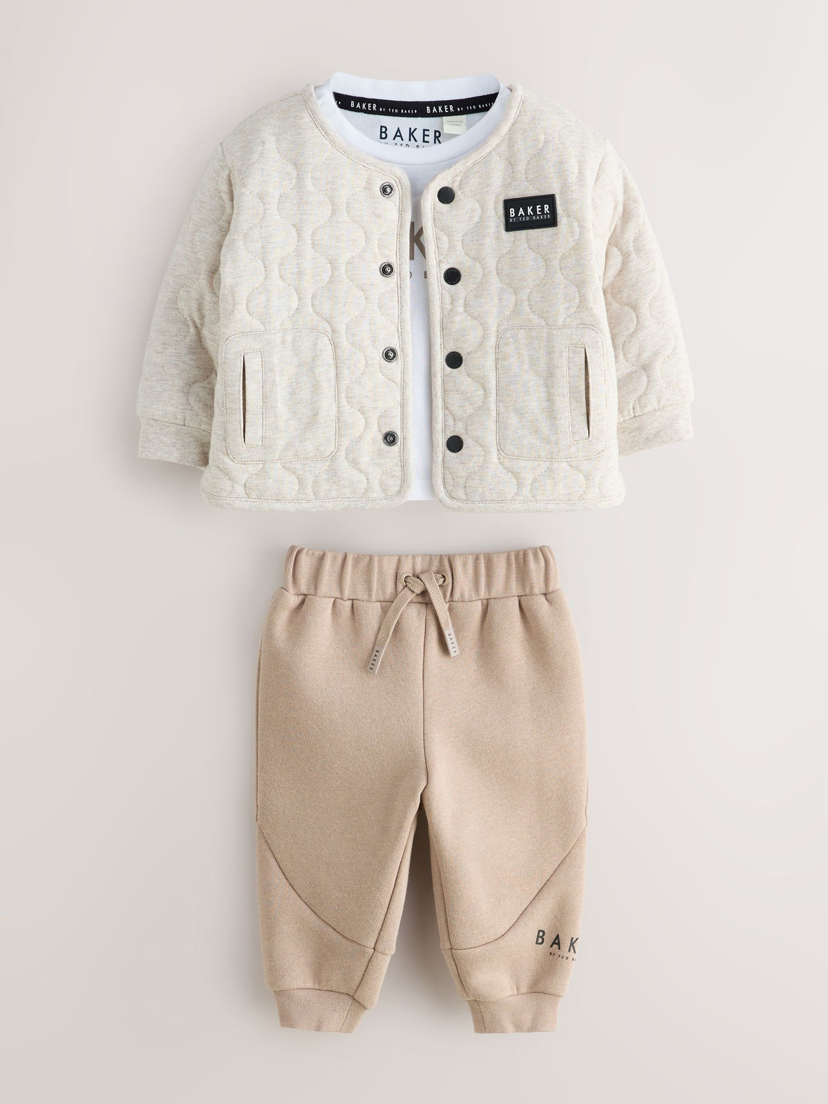 Dsiney Kidz - Baker by Ted Baker Stone 3 Piece Quilted Jacket, T-Shirt and Joggers Set image 1