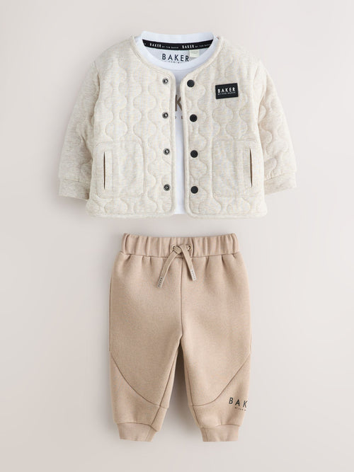 Dsiney Kidz - Baker by Ted Baker Stone 3 Piece Quilted Jacket, T-Shirt and Joggers Set image 1
