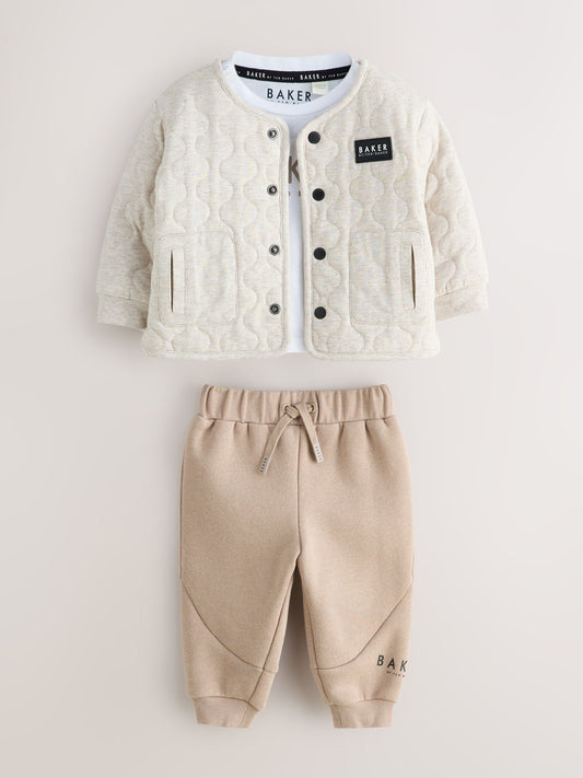 Dsiney Kidz - Baker by Ted Baker Stone 3 Piece Quilted Jacket, T-Shirt and Joggers Set image 1