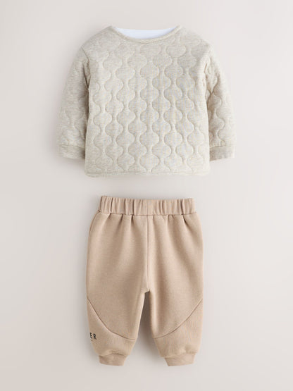 Dsiney Kidz - Baker by Ted Baker Stone 3 Piece Quilted Jacket, T-Shirt and Joggers Set image 3