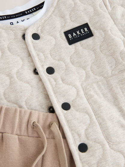 Dsiney Kidz - Baker by Ted Baker Stone 3 Piece Quilted Jacket, T-Shirt and Joggers Set image 4