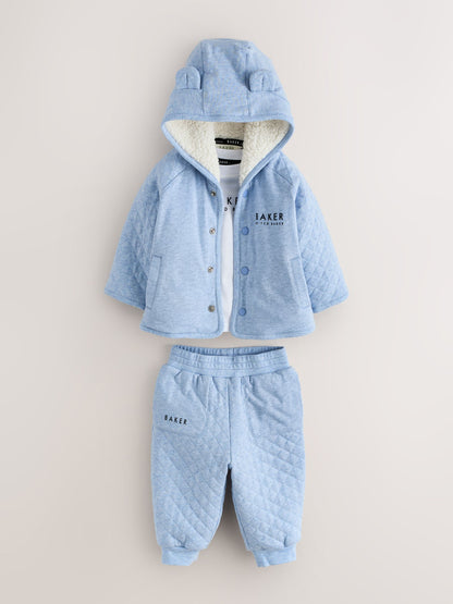 Dsiney Kidz - Baker by Ted Baker Blue 3 Piece Quilted Jacket, T-Shirt and Trousers Set image 1
