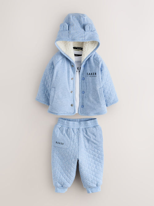 Dsiney Kidz - Baker by Ted Baker Blue 3 Piece Quilted Jacket, T-Shirt and Trousers Set image 1