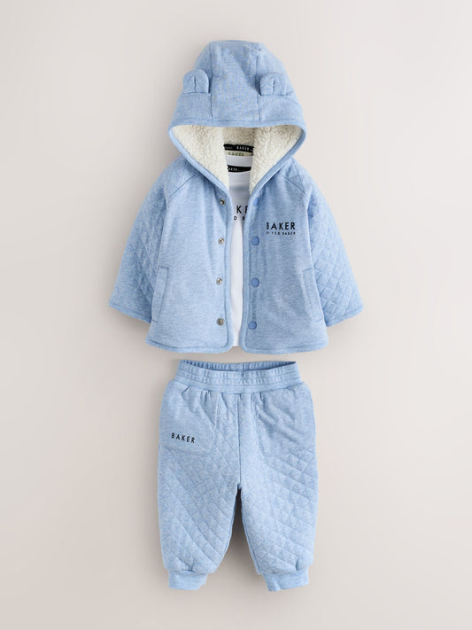 Dsiney Kidz - Baker by Ted Baker Blue 3 Piece Quilted Jacket, T-Shirt and Trousers Set image 1