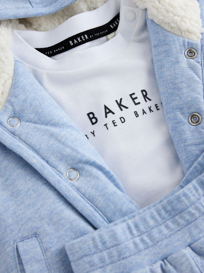 Dsiney Kidz - Baker by Ted Baker Blue 3 Piece Quilted Jacket, T-Shirt and Trousers Set image 4