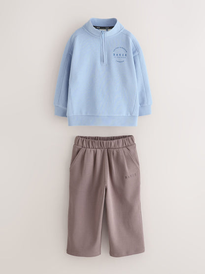 Baker by Ted Baker Funnel Zip Neck Blue/Brown Sweatshirt and Joggers Set image 1