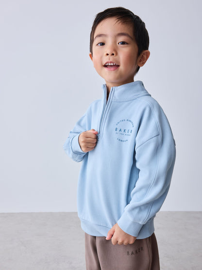 Baker by Ted Baker Funnel Zip Neck Blue/Brown Sweatshirt and Joggers Set image 3