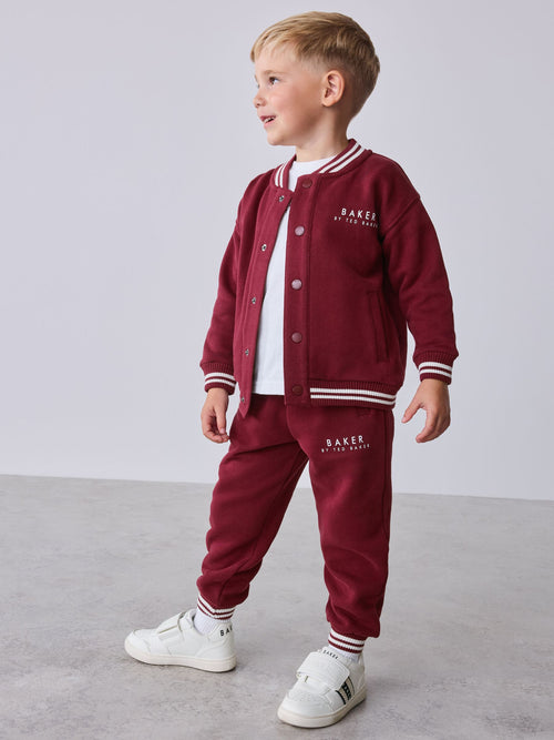 Dsiney Kidz - Baker by Ted Baker Burgundy Red 3 Piece Varsity Jacket T-Shirt and Joggers Set image 1