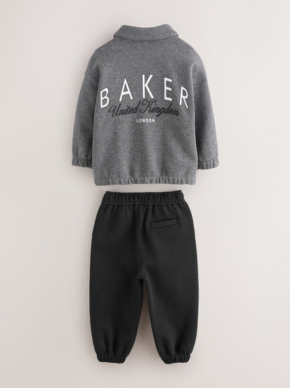 Baker by Ted Baker Grey/Black 3 Piece Textured Jacket, T-Shirt and Joggers Set - image 9
