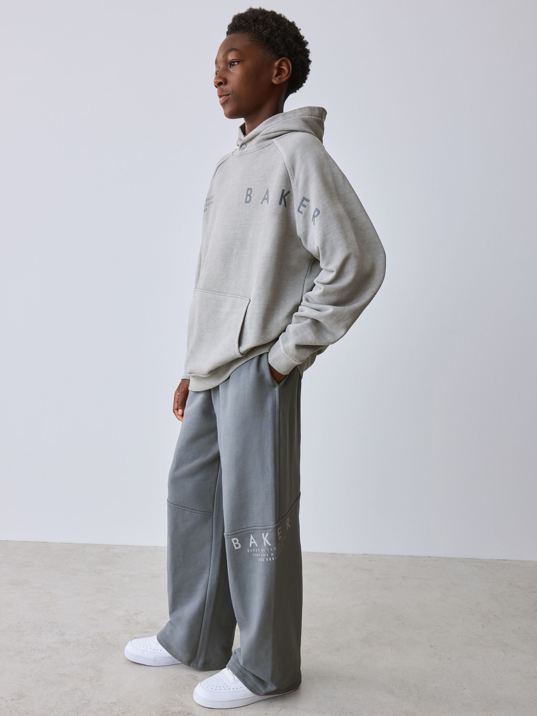Dsiney Kidz - Baker by Ted Baker Grey Oversized Washed Graphic Hoodie and Wide Leg Joggers Set image 1