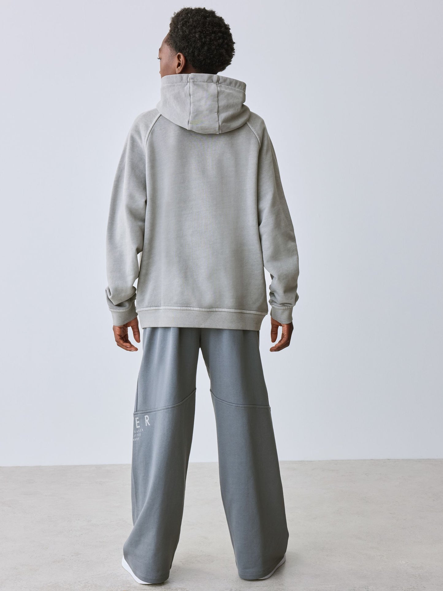Dsiney Kidz - Baker by Ted Baker Grey Oversized Washed Graphic Hoodie and Wide Leg Joggers Set image 2