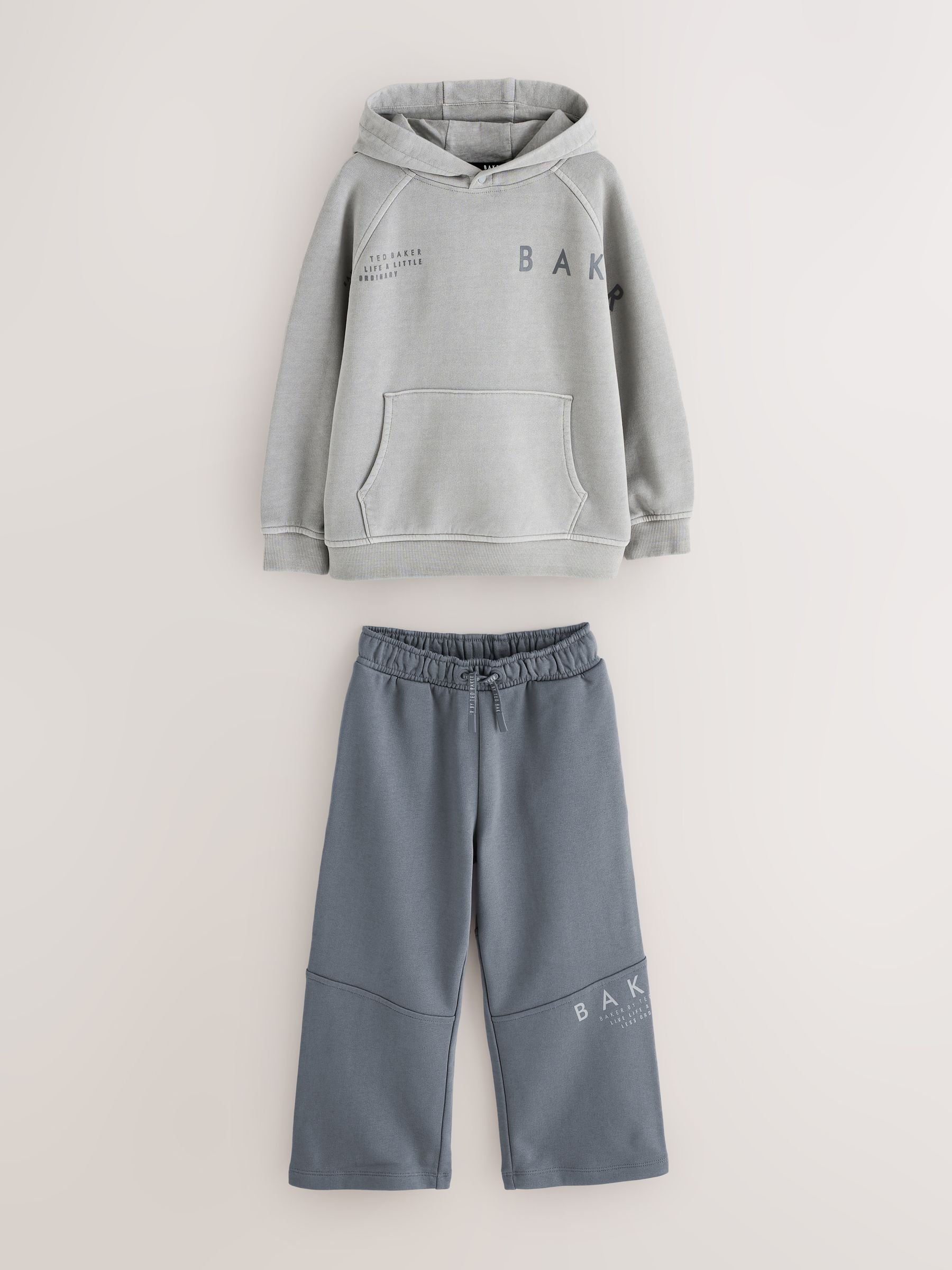 Dsiney Kidz - Baker by Ted Baker Grey Oversized Washed Graphic Hoodie and Wide Leg Joggers Set image 8