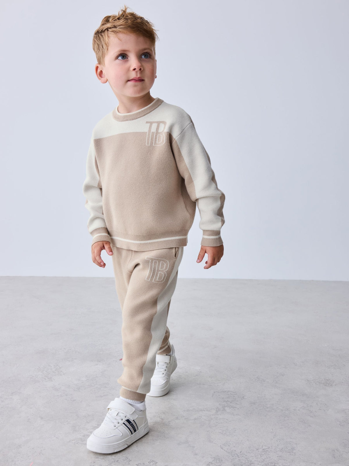 Baker by Ted Baker Neutral Stone Colourblock Knitted Sweat Top & Jogger Set - image 1