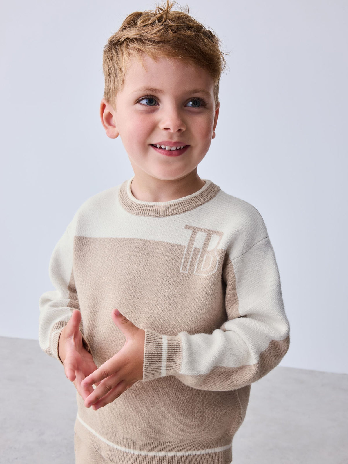 Baker by Ted Baker Neutral Stone Colourblock Knitted Sweat Top & Jogger Set - image 7