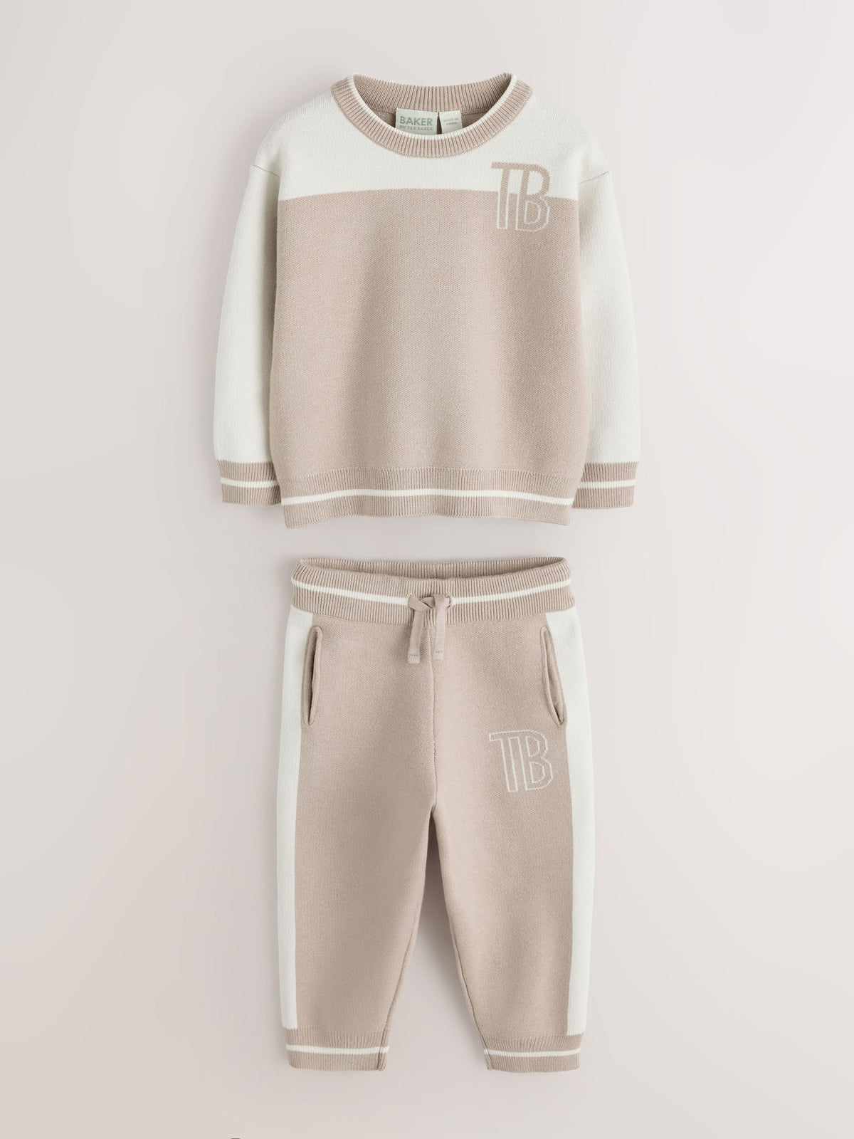 Baker by Ted Baker Neutral Stone Colourblock Knitted Sweat Top & Jogger Set - image 8