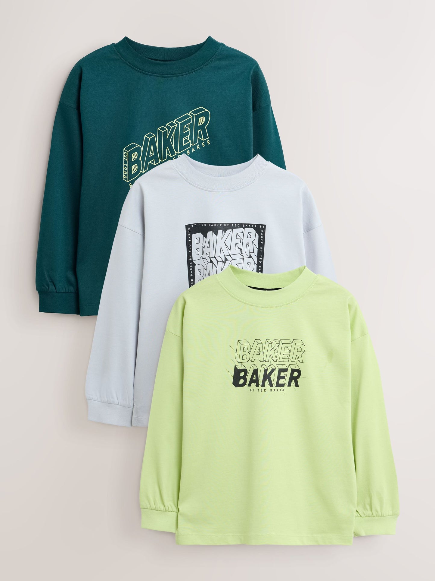 Dsiney Kidz - Baker by Ted Baker Green/Grey 3 Pack Long Sleeve Graphic T-Shirts image 1