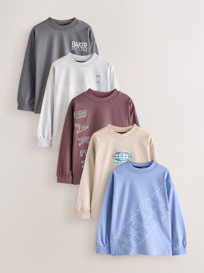 Dsiney Kidz - Baker by Ted Baker Red/Grey/Stone/Blue Long Sleeve Graphic T-Shirts 5 Pack image 1