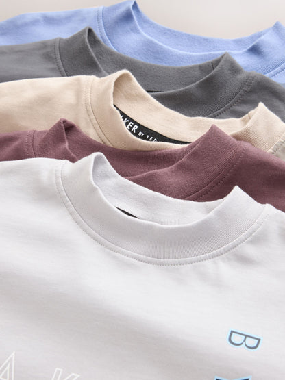 Dsiney Kidz - Baker by Ted Baker Red/Grey/Stone/Blue Long Sleeve Graphic T-Shirts 5 Pack image 8