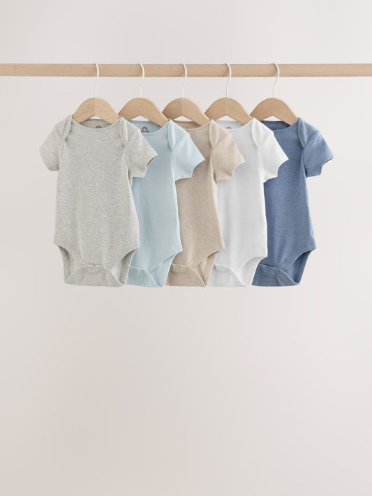 Dsiney Kidz - Grey/Blue/Neutral Short Sleeve Baby Bodysuits 5 Pack image 1