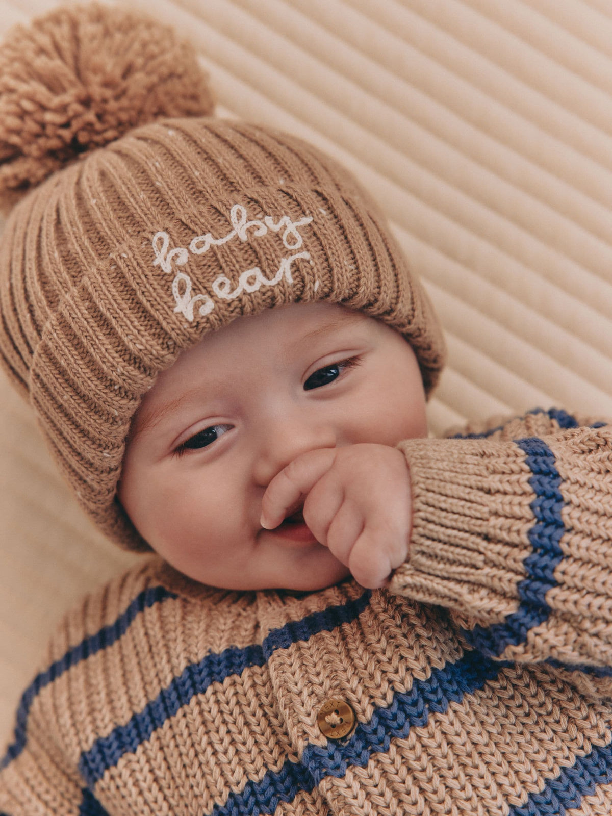 Brown Baby Bear Knitted Baby Hat With Pom - image 1