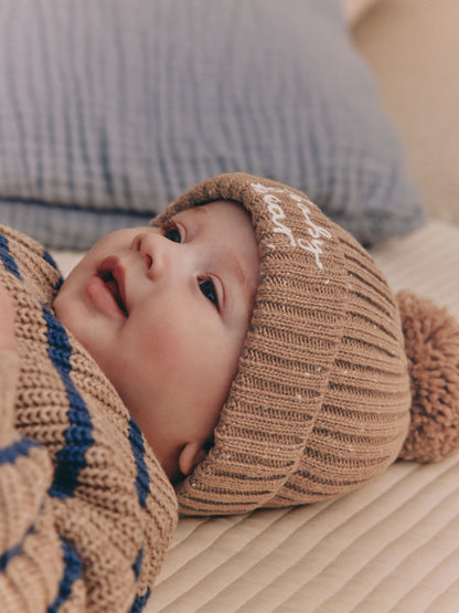 Brown Baby Bear Knitted Baby Hat With Pom - image 3