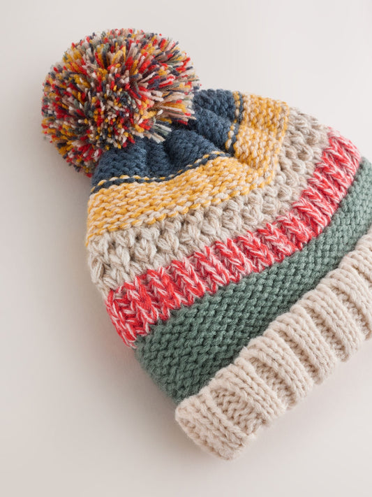 Dsiney Kidz - Bright Stripe Knitted Baby Hat With Pom image 2